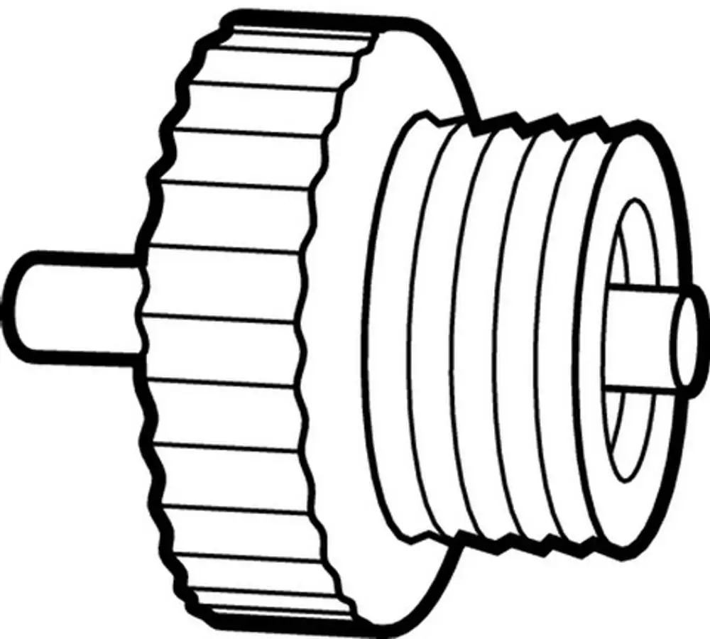 Abbildung eines Stopfens mit Gewinde und einer seitlichen Auslassöffnung, hergestellt von IMI Hydronic Engineering, zur Verwendung in Ventilen oder Armaturen.